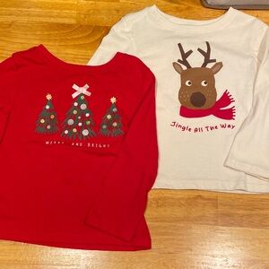 Holiday Time Red & White Long-Sleeve Kids Tee Set - Christmas Tree & Reindeer